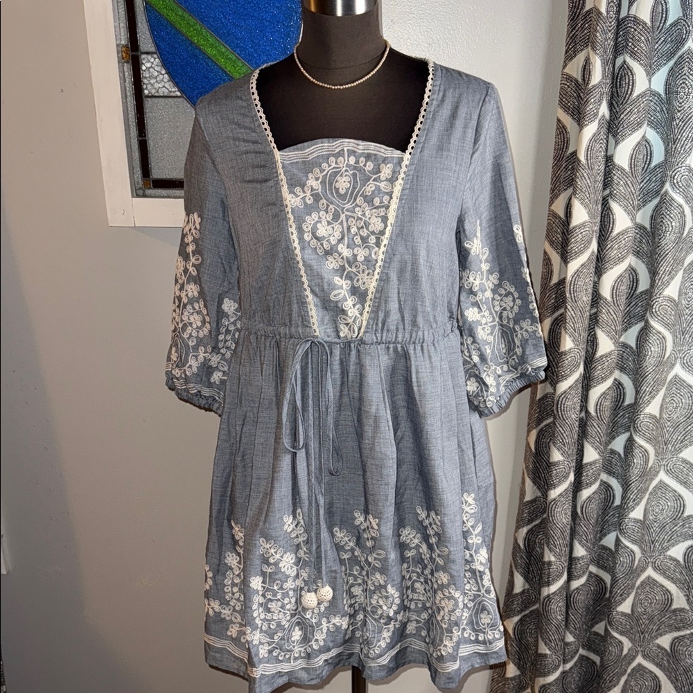Artka Embroidered Cotton Mini Dress SZ Small
